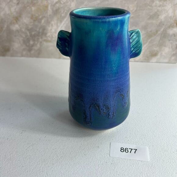 Studio Art Pottery Vase 6.5" Aqua Blue Glaze Drip Salt Glaze - Picture 16 of 16